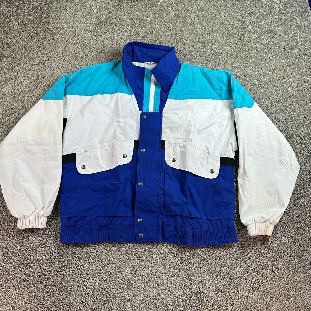 VINTAGE Van Heusen Jacket Mens M Blue White Coloblock Sailing Windbreaker READ